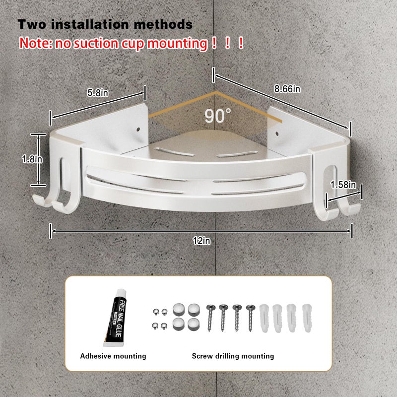 VOLPONE Shower Corner Shelf Caddy 2 Pack shower Organizer No Drill (adhesive mounting, no suction cup) Shower Storage Rust Proof Bathroom Corner Wall Shelf shampoo holder Silver - Image 5